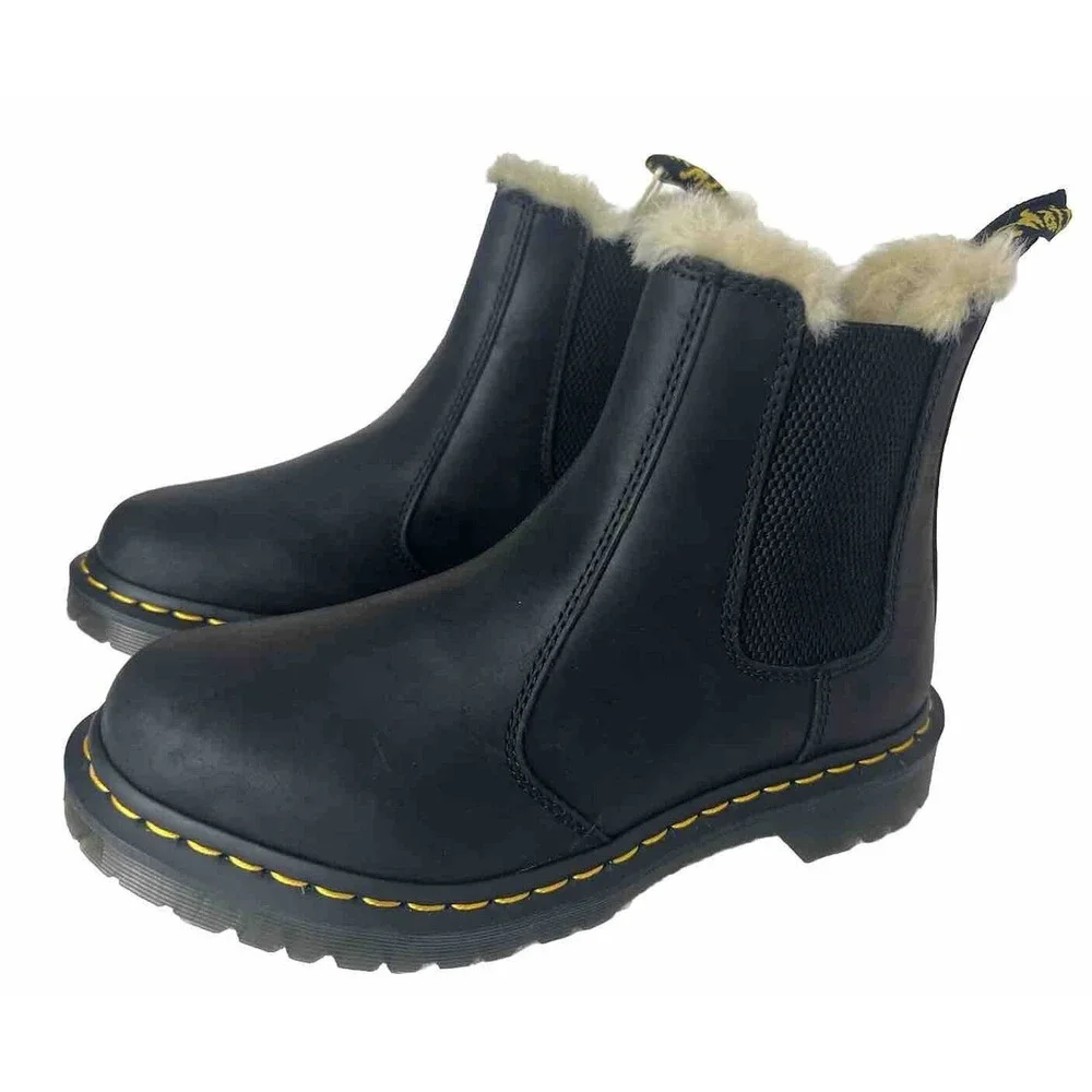 Dr. Martens Black Leather Chelsea Fur-Lined Combat Boot - Picture 4 of 12